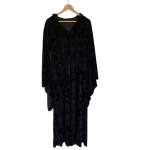 Whimsy Goth Womens‎ Burnout Velvet Black Maxi Hooded Dress Bell Sleeves Size L